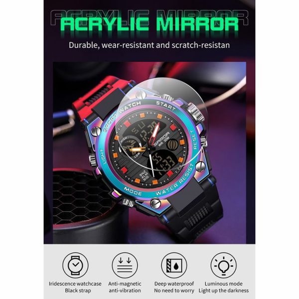 SANDA Dual Digital Display Luminous Stopwatch Chronograph Alarm Clock Men Quartz Sports Watch (6024 Symphony Blue) - Image 5