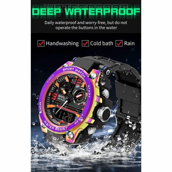 SANDA Dual Digital Display Luminous Stopwatch Chronograph Alarm Clock Men Quartz Sports Watch (6024 Symphony Blue) - Image 7