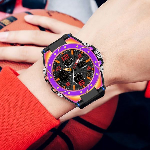 SANDA Dual Digital Display Luminous Stopwatch Chronograph Alarm Clock Men Quartz Sports Watch (6024 Symphony Blue) - Image 9