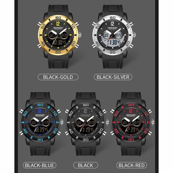 SANDA 3106 Dual Digital Display Men Outdoor Sports Luminous Shockproof Electronic Watch (Black Silver) - Image 2