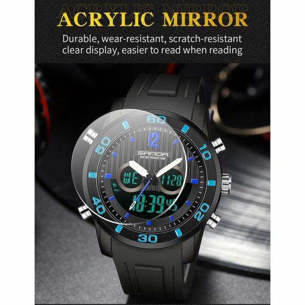 SANDA 3106 Dual Digital Display Men Outdoor Sports Luminous Shockproof Electronic Watch (Black Silver) - Image 4