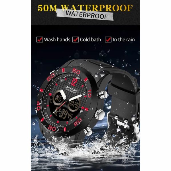 SANDA 3106 Dual Digital Display Men Outdoor Sports Luminous Shockproof Electronic Watch (Black Silver) - Image 5
