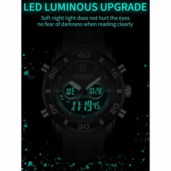 SANDA 3106 Dual Digital Display Men Outdoor Sports Luminous Shockproof Electronic Watch (Black Silver) - Image 6