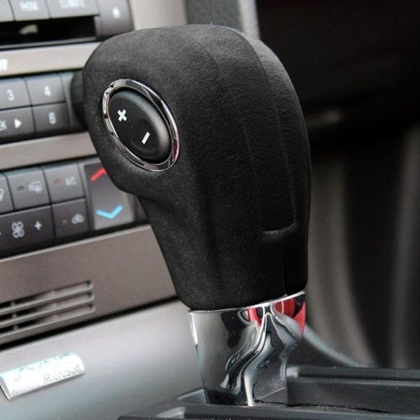 Car Suede Wrap Shift Lever Cover for Ford Mustang 2015-2021, Left Drive (Black Grey) - Image 5