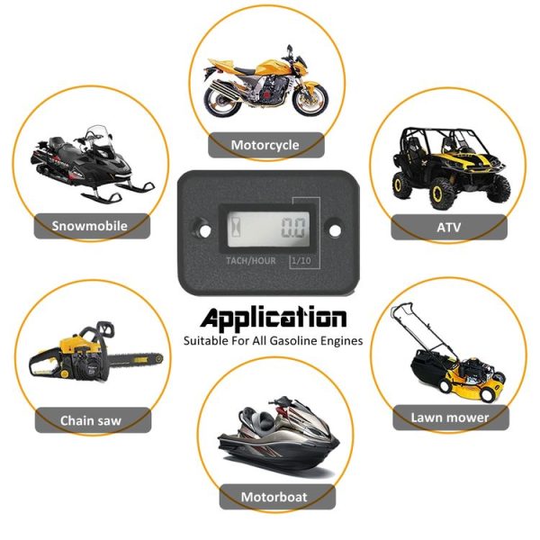 CS-1181A1 DJ-102 2 Stroke Motorcycle Motorboat ATV Petrol Engine Waterproof LCD Sensor Tachometer Hour Meter Timer (Black) - Image 6