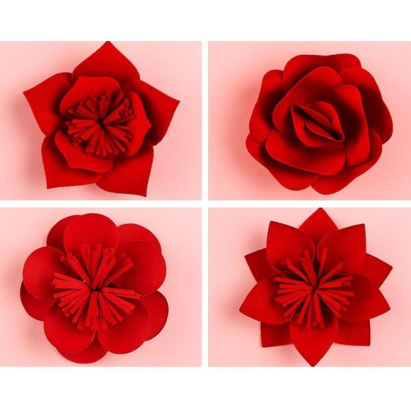 Rose Creative Paper Cutting Shooting Props Flowers Papercut Jewelry Cosmetics Background Photo Photography Props (Red) - Image 2