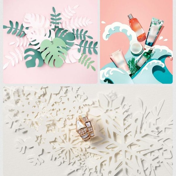 Lotus Creative Paper Cutting Shooting Props Flowers Papercut Jewelry Cosmetics Background Photo Photography Props (White) - Image 6