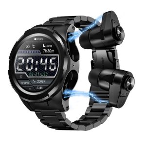 F6 1.28 inch IPS Screen 2 in 1 Bluetooth Earphone Smart Watch, Support Heart Rate & Blood Oxygen Monitoring / Bluetooth Music, Style: Steel Strap (Black)