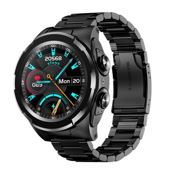F6 1.28 inch IPS Screen 2 in 1 Bluetooth Earphone Smart Watch, Support Heart Rate & Blood Oxygen Monitoring / Bluetooth Music, Style: Steel Strap (Black) - Image 2