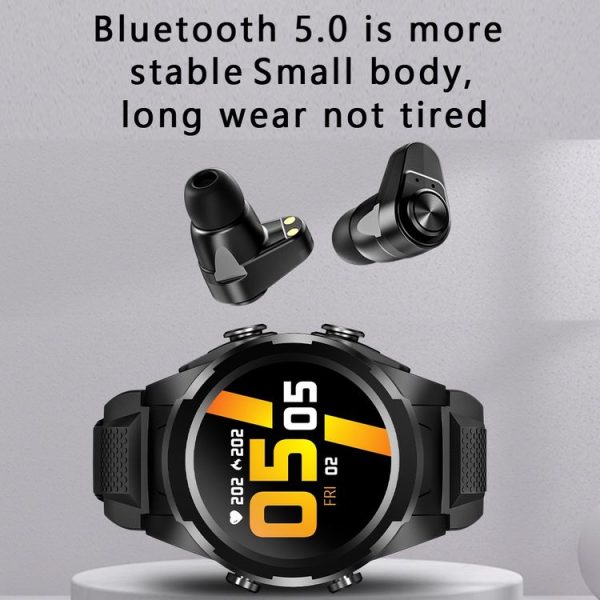F6 1.28 inch IPS Screen 2 in 1 Bluetooth Earphone Smart Watch, Support Heart Rate & Blood Oxygen Monitoring / Bluetooth Music, Style: Steel Strap (Black) - Image 9