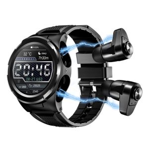 F6 1.28 inch IPS Screen 2 in 1 Bluetooth Earphone Smart Watch, Support Heart Rate & Blood Oxygen Monitoring / Bluetooth Music, Style: Silicone Strap (Black)