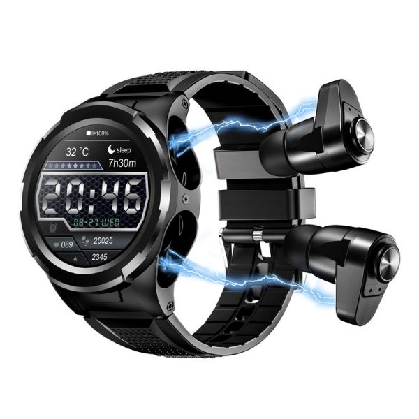 F6 1.28 inch IPS Screen 2 in 1 Bluetooth Earphone Smart Watch, Support Heart Rate & Blood Oxygen Monitoring / Bluetooth Music, Style: Silicone Strap (Black)