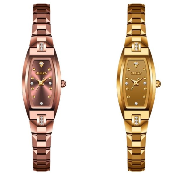 OLEVS 5501 Diamond Small Dial Tungsten Steel Bracelet Quartz Watch for Ladies (Gold) - Image 2