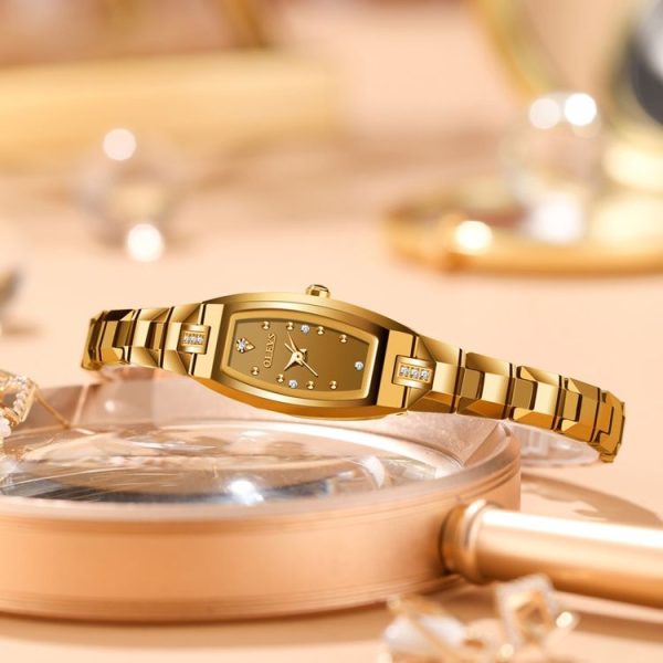OLEVS 5501 Diamond Small Dial Tungsten Steel Bracelet Quartz Watch for Ladies (Gold) - Image 3