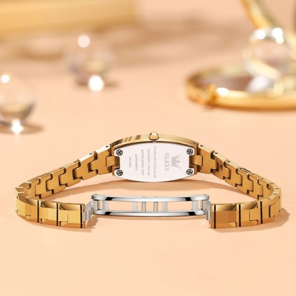 OLEVS 5501 Diamond Small Dial Tungsten Steel Bracelet Quartz Watch for Ladies (Gold) - Image 4