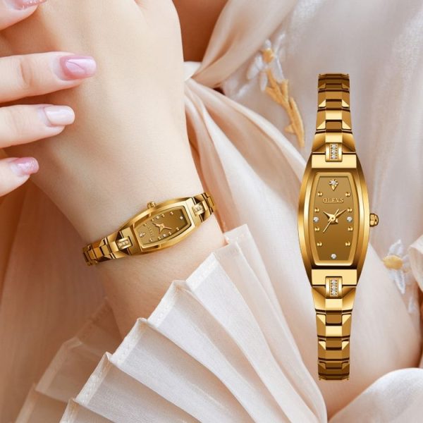 OLEVS 5501 Diamond Small Dial Tungsten Steel Bracelet Quartz Watch for Ladies (Gold) - Image 5