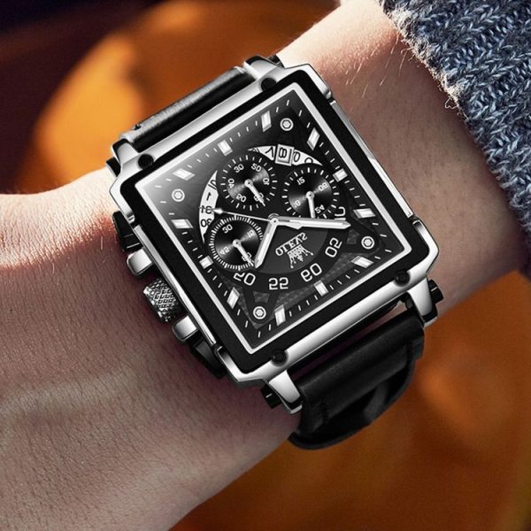 OLEVS 9919 Square Dial Chronograph Luminous Quartz Watch for Men (Black Leather Silver Shell Black Surface) - Image 7