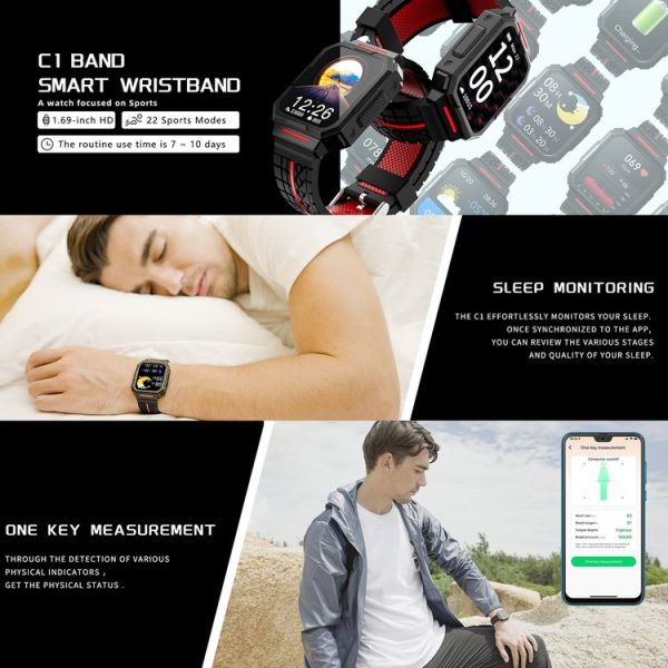HOTWAV C1 1.69 inch Full Touch Screen Smart Watch, IP67 Waterproof Support Heart Rate & Blood Oxygen Monitoring / Multiple Sports Modes (Red) - Image 13