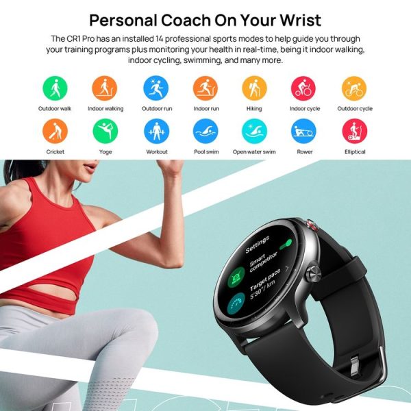 DOOGEE CR1 Pro 1.28 inch TFT Screen Smart Watch, 5ATM Waterproof, Support 14 Sports Modes / Heart Rate & Blood Oxygen Monitoring (Black) - Image 9
