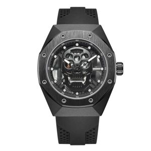 BAOGELA 1902 Skull Luminous Dial Silicone Strap Quartz Watch For Men (Black)