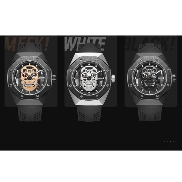 BAOGELA 1902 Skull Luminous Dial Silicone Strap Quartz Watch For Men (Black) - Image 2