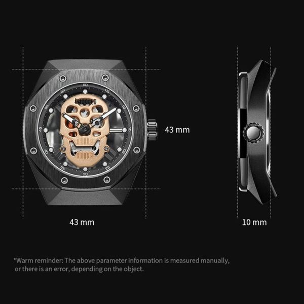 BAOGELA 1902 Skull Luminous Dial Silicone Strap Quartz Watch For Men (Black) - Image 3