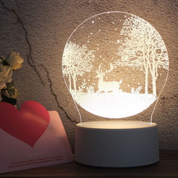 White Base Creative 3D Tricolor LED Decorative Night Light, Plug Version, Shape: Snow Deer 01 (White-Warm-Warm White)