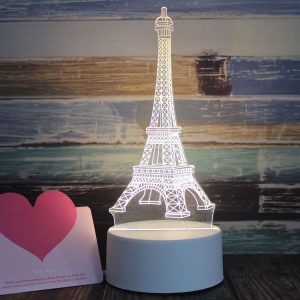 White Base Creative 3D Tricolor LED Decorative Night Light, Button Plug Version, Shape: Iorn Tower (White-Warm-Warm White)