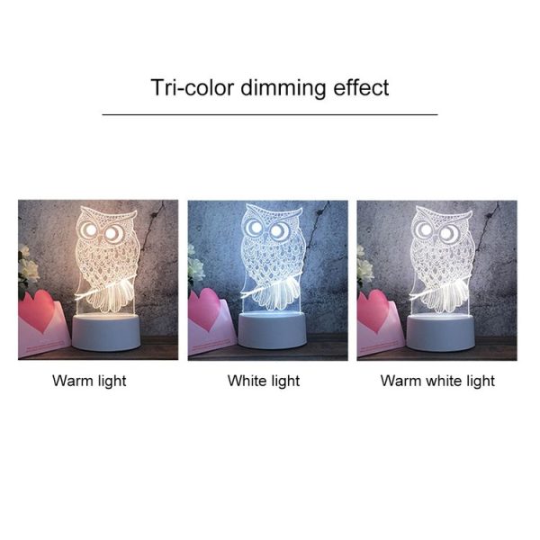 White Base Creative 3D Tricolor LED Decorative Night Light, Button Plug Version, Shape: Geometric Horse (White-Warm-Warm White) - Image 3