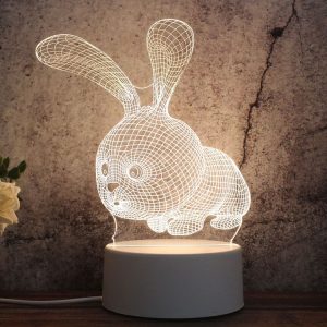 White Base Creative 3D Tricolor LED Decorative Night Light, Button Plug Version, Shape: Rabbit (White-Warm-Warm White)