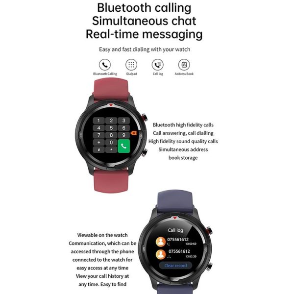 TW26 1.28 inch IPS Touch Screen IP67 Waterproof Smart Watch, Support Sleep Monitoring / Heart Rate Monitoring / Dual Mode Call / Blood Oxygen Monitoring, Style: Silicone Strap (Grey Blue) - Image 3