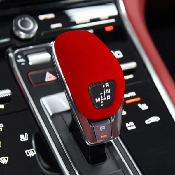 Car Suede Wrap Gear Shift Knob Cover for Porsche Cayenne / Panamera 2018-, Left and Right Drive Universal (Wine Red) - Image 5