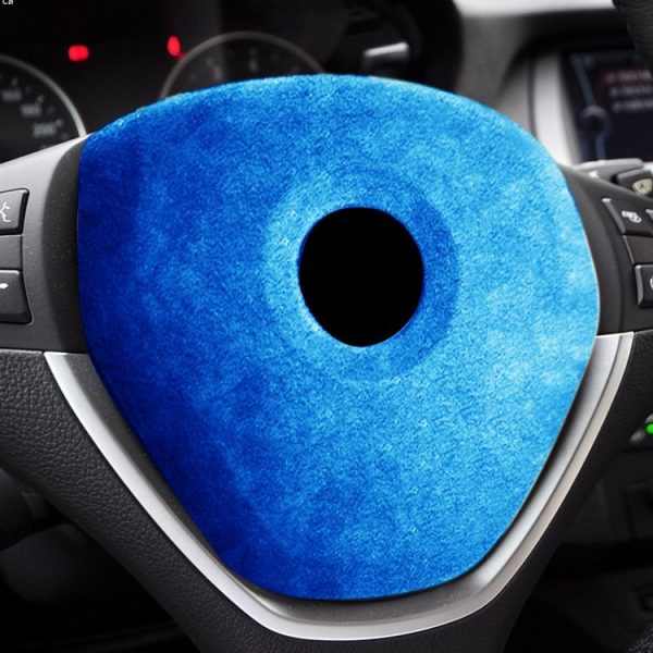 Car Suede Wrap Steering Wheel Decorative Cover for BMW X5 / E70 / X6 / E71 2008-2013 High-level Configuration Version, Left and Right Drive Universal (Sky Blue) - Image 5