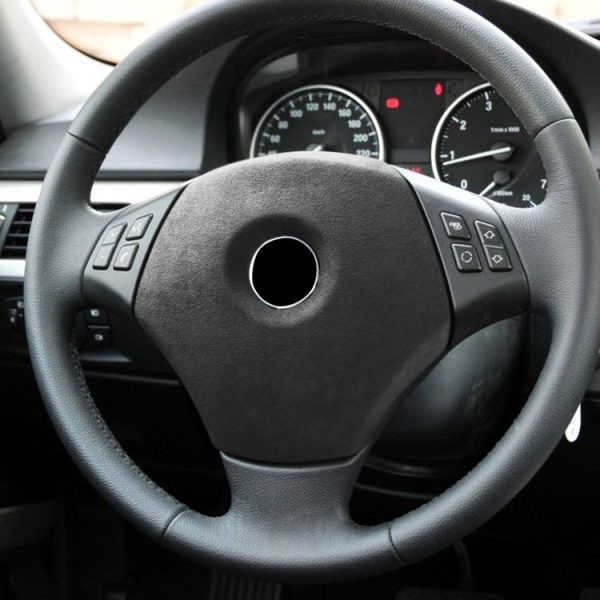 Car Suede Wrap Steering Wheel Decorative Cover for BMW 3 Series E90 E92 E93 2005-2012 Low-level Configuration Version, Left and Right Drive Universal (Black Grey) - Image 5