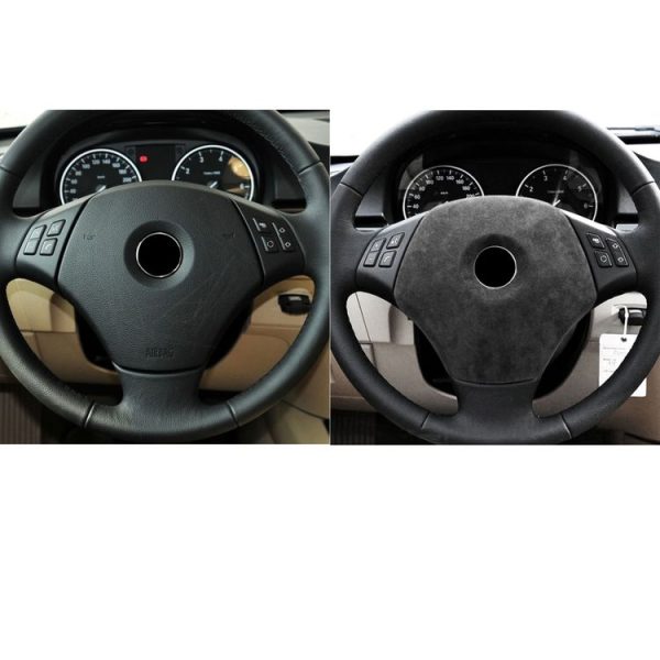 Car Suede Wrap Steering Wheel Decorative Cover for BMW 3 Series E90 E92 E93 2005-2012 Low-level Configuration Version, Left and Right Drive Universal (Black Grey) - Image 6