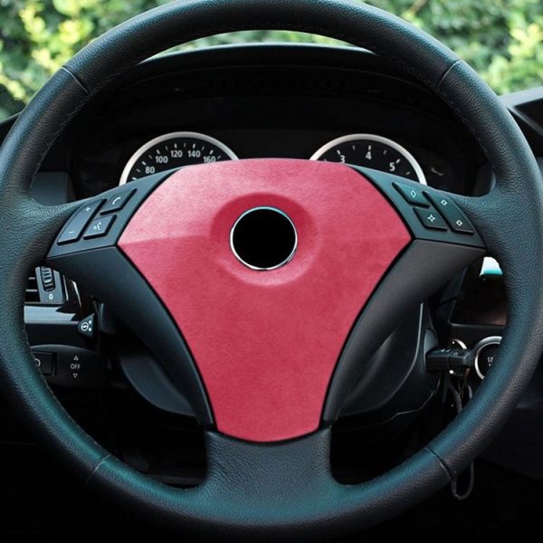 Car Suede Wrap Steering Wheel Decorative Cover for BMW E60 5 Series 2003-2012 Low-level Configuration Version, Left and Right Drive Universal (Pink) - Image 5