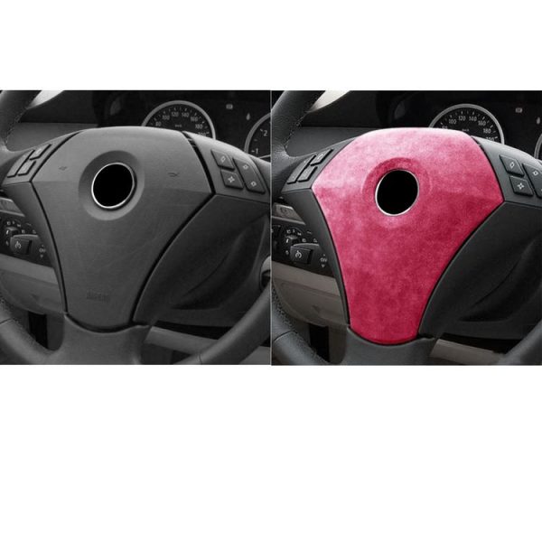 Car Suede Wrap Steering Wheel Decorative Cover for BMW E60 5 Series 2003-2012 Low-level Configuration Version, Left and Right Drive Universal (Pink) - Image 6