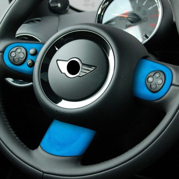 Car Suede Wrap Steering Wheel Decorative Cover for BMW mini R Series, Left and Right Drive Universal (Sky Blue) - Image 4