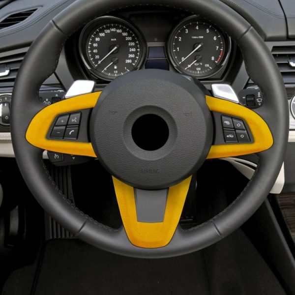 Car Suede Wrap Steering Wheel Decorative Cover for BMW Z4 2009-2015, Left and Right Drive Universal (Yellow) - Image 5