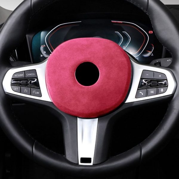 Car Suede Wrap Steering Wheel Decorative Cover for BMW G Chassis, Left Drive (Pink) - Image 5