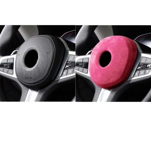 Car Suede Wrap Steering Wheel Decorative Cover for BMW G Chassis, Left Drive (Pink) - Image 6