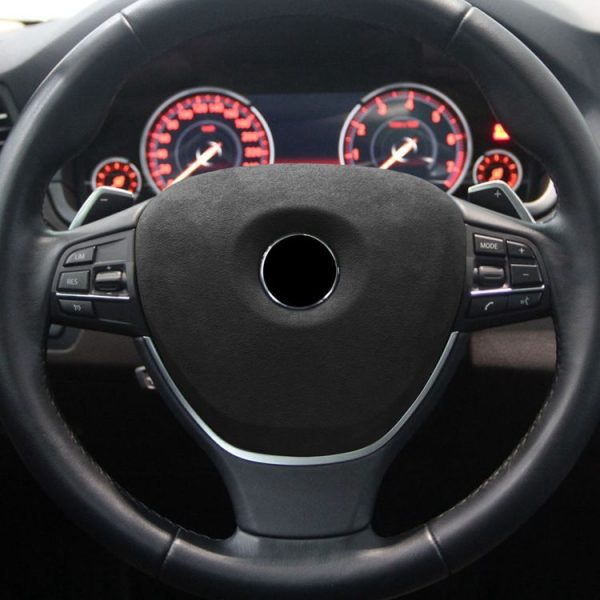 Car Suede Wrap Steering Wheel Decorative Cover for BMW 5 Series High-level Configuration Version, Left and Right Drive Universal (Black Grey) - Image 5