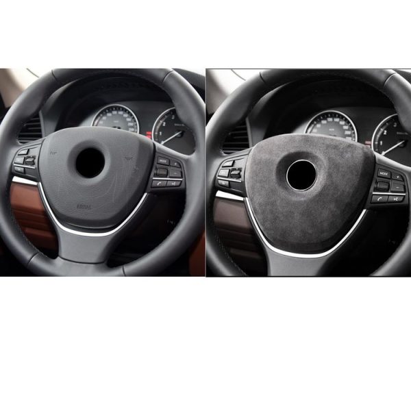 Car Suede Wrap Steering Wheel Decorative Cover for BMW 5 Series High-level Configuration Version, Left and Right Drive Universal (Black Grey) - Image 6