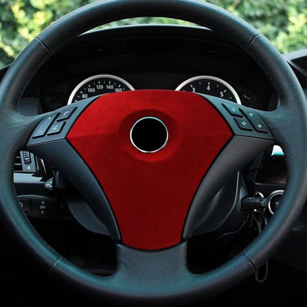 Car Suede Wrap Steering Wheel Decorative Cover for BMW E60 5 Series 2003-2012 Low-level Configuration Version, Left and Right Drive Universal (Wine Red) - Image 5