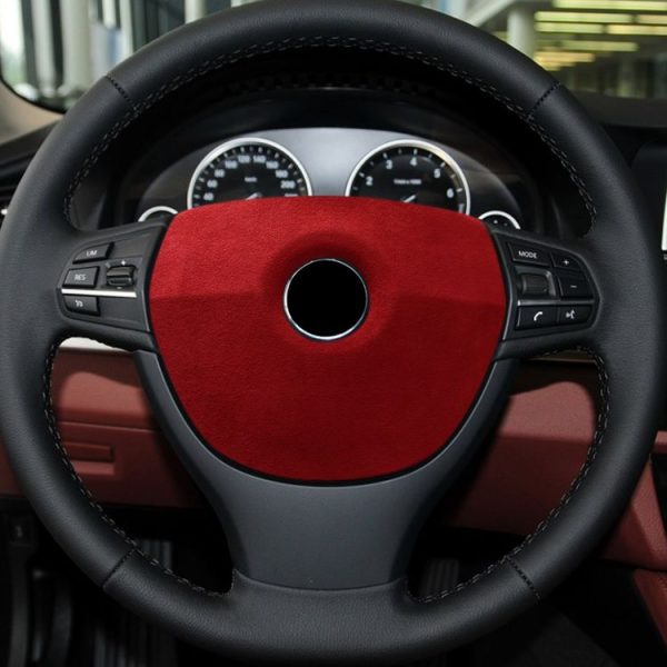 Car Suede Wrap Steering Wheel Decorative Cover for BMW 5 Series Lowh-level Configuration Version, Left and Right Drive Universal (Wine Red) - Image 5