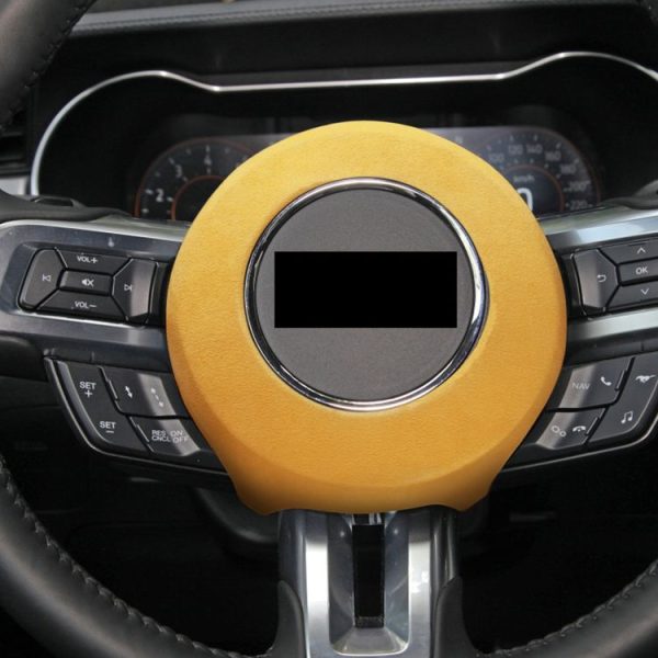 Car Suede Wrap Steering Wheel Airbag Decorative Cover for Ford Mustang 2015-2021, Left and Right Drive Universal (Yellow) - Image 5