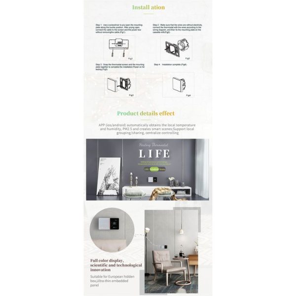 BHT-005-GCLW 220V AC 3A Smart Home Heating Thermostat for EU Box, Control Boiler Heating with Only Internal Sensor & WIFI Connection - Image 8