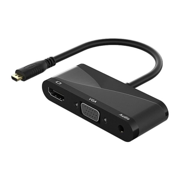 H115 3 in 1 Micro HDMI to HDMI + VGA + 3.5 Audio Converter Cable (Black)