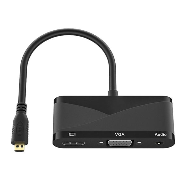 H115 3 in 1 Micro HDMI to HDMI + VGA + 3.5 Audio Converter Cable (Black) - Image 2