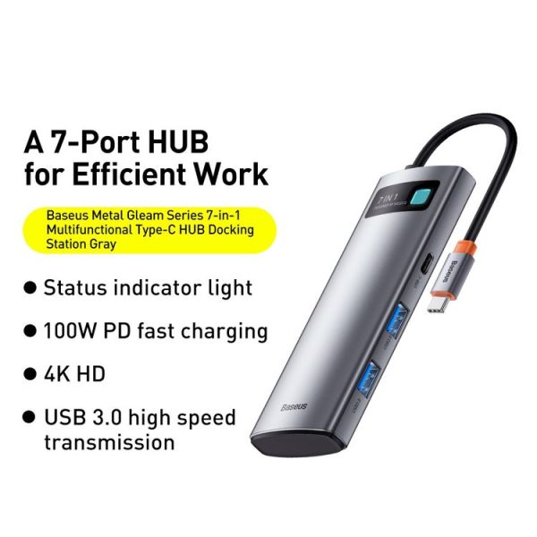 Baseus WKWG020113 Metal Gleam Series 7-in-1 Multifunctional Type-C HUB Docking Station (Grey) - Image 2